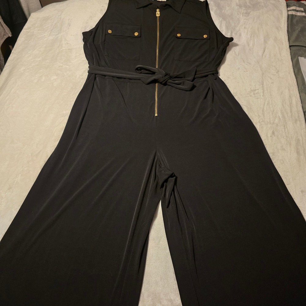 Michael Kors Black Sleeveless Zip Front Wide Leg Jumpsuit Plus Size 3X